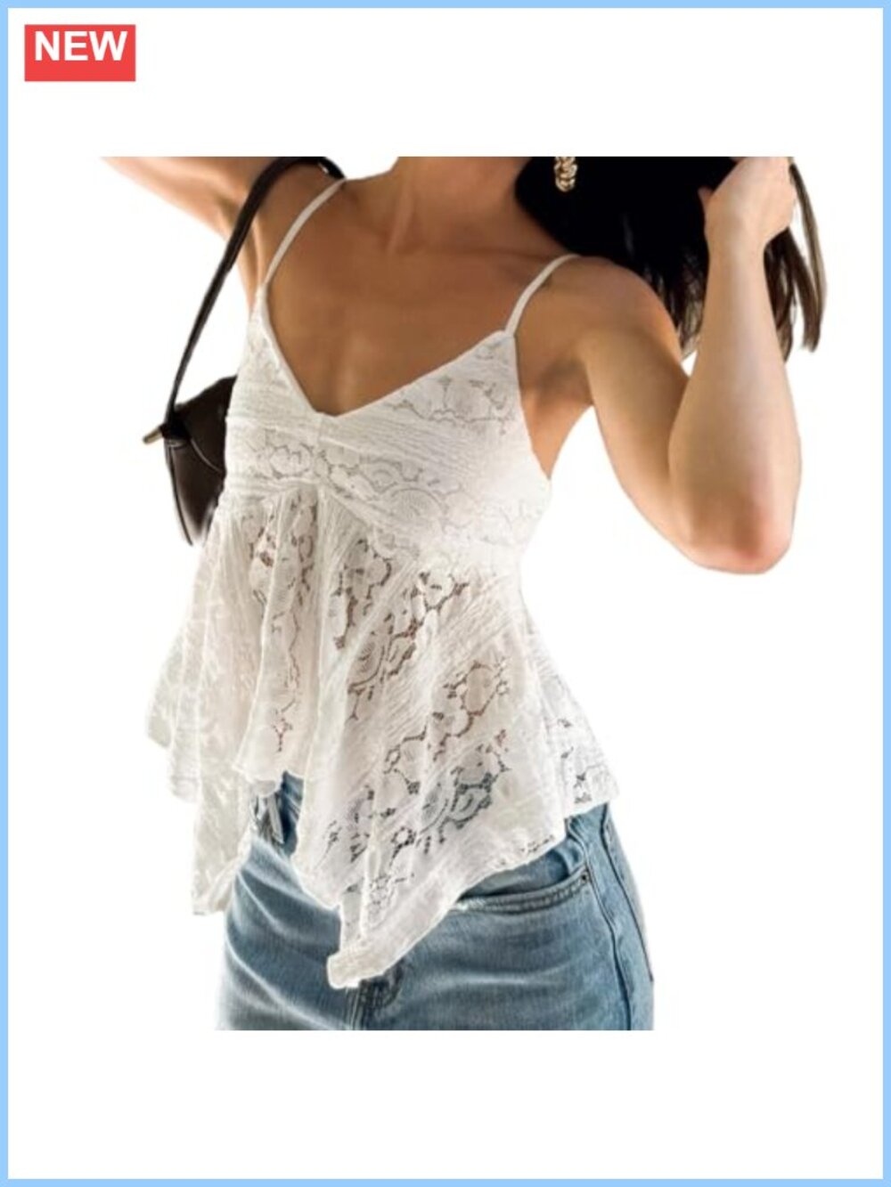 Lace Camisole Tank Top Spaghetti Strap V Neck Ruffle Babydoll
